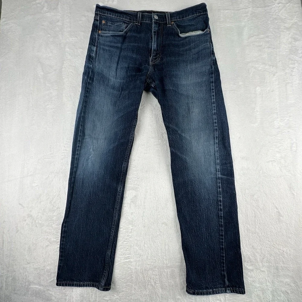Levi's Mens 34x32 Blue Dark Wash Denim 505 Regular Fit Straight Leg Jeans